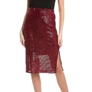 Vince Camuto Red Sequin Midi Skirt